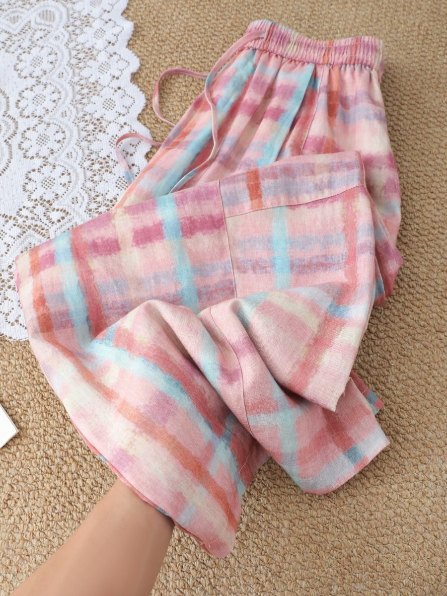 Pink Plaid Cotton Linen Wide L - огляд і ціна Linen Pant Wide
