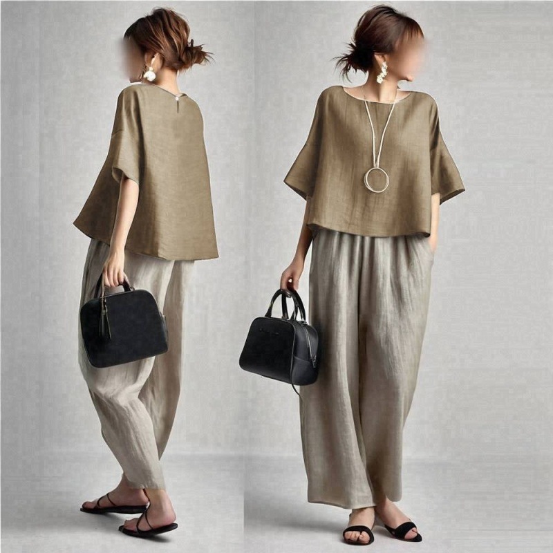 Two Pieces Women Pant Sets Sol - огляд і ціна Linen Pant Wide